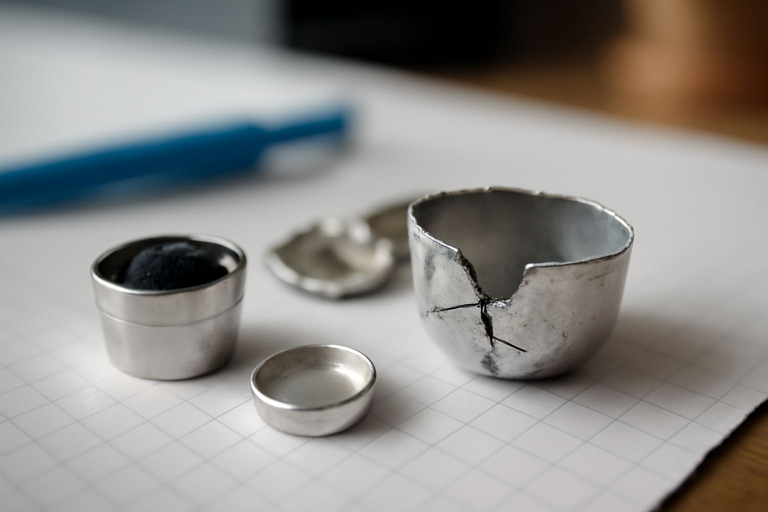 Close-up of aluminum DSC crucibles showing solutions for temperature failure, contamination, and cracking in laboratory thermal analysis