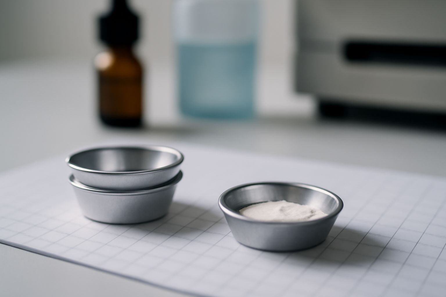 High-purity DSC sample pans for polymer analysis showing precise volume and temperature resistance