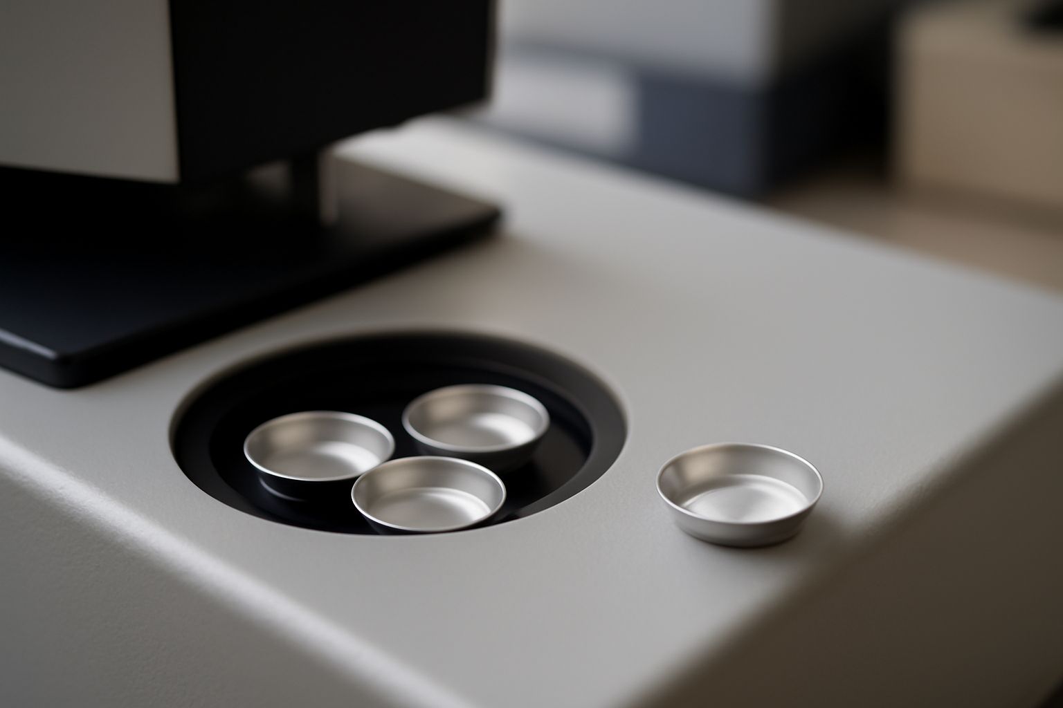 Assorted universal and compatible DSC pans for global brands displayed with manufacturing and laboratory analytics charts Assorted universal and compatible DSC pans for global brands displayed with manufacturing and laboratory analytics charts
