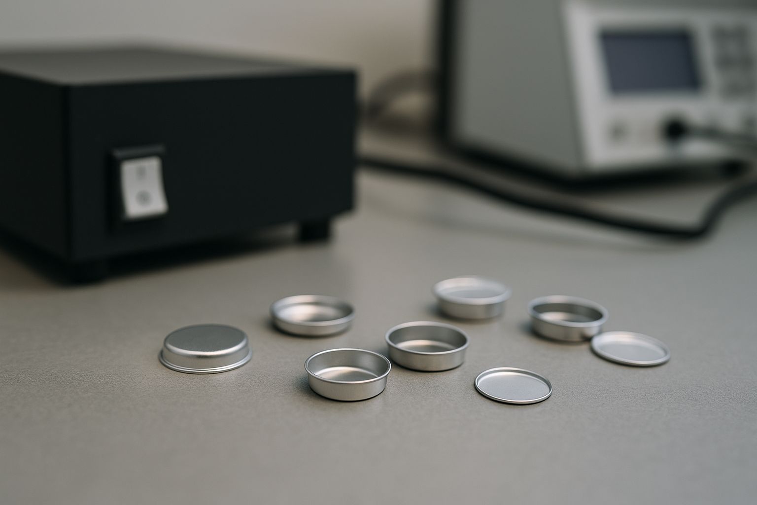Illustration of home laboratory DSC sample pans in a modern materials research setting Illustration of home laboratory DSC sample pans in a modern materials research setting