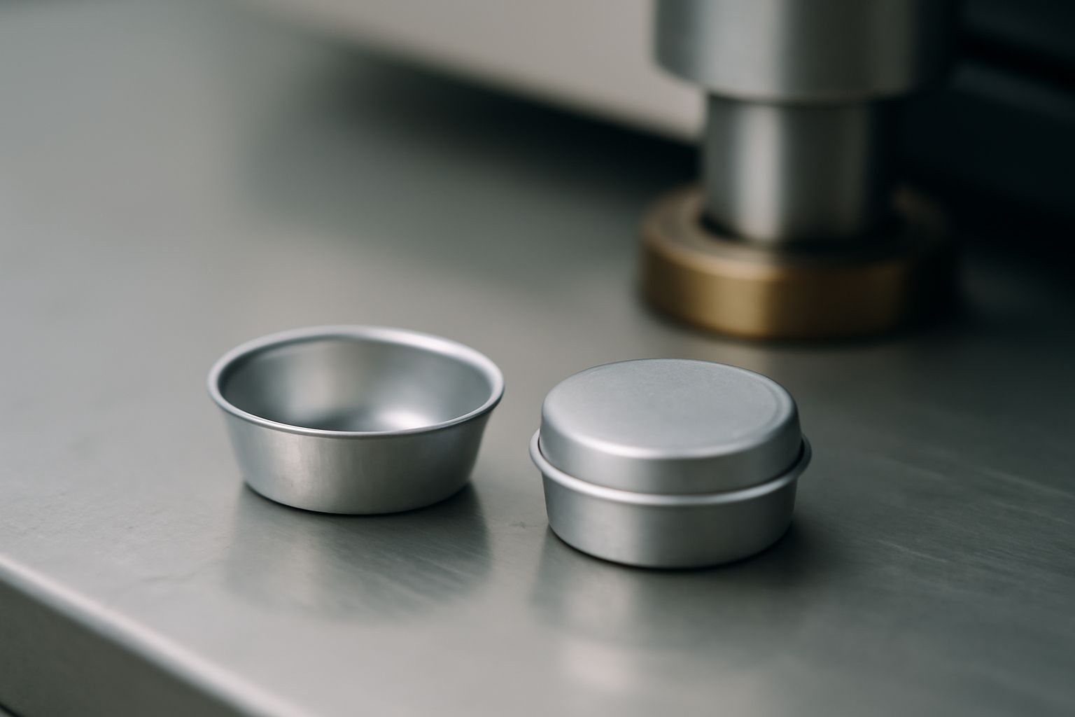 Close-up of DSC thermal analysis sample pans highlighting technical specifications and material purity
