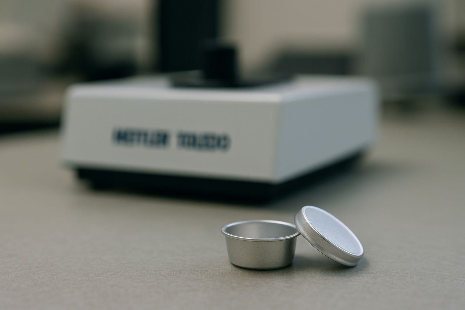 High-purity sample pans for Mettler Toledo DSC instruments arranged in a laboratory setting for advanced thermal analysis