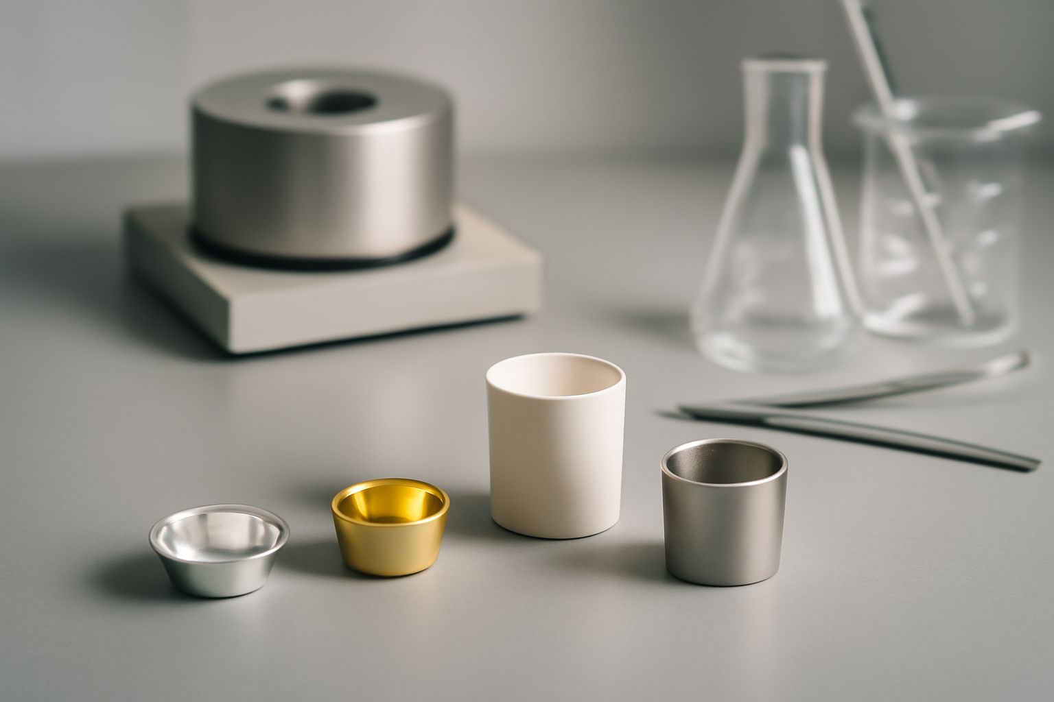 Selection of aluminum, platinum, and alumina DSC crucibles for precise thermal analysis in polymer industry laboratories