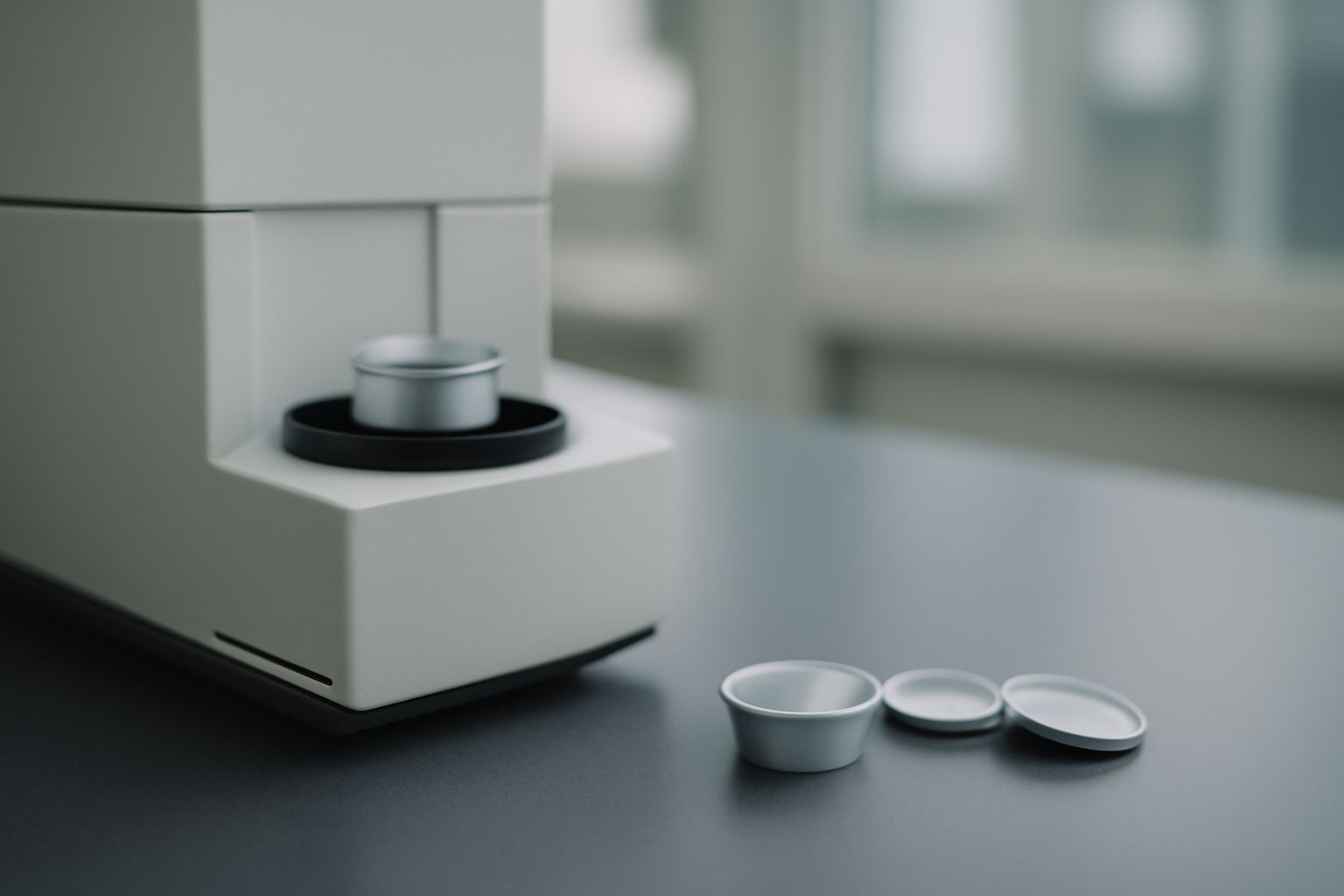 Aluminum sample pans for DSC analysis with precision laboratory tools