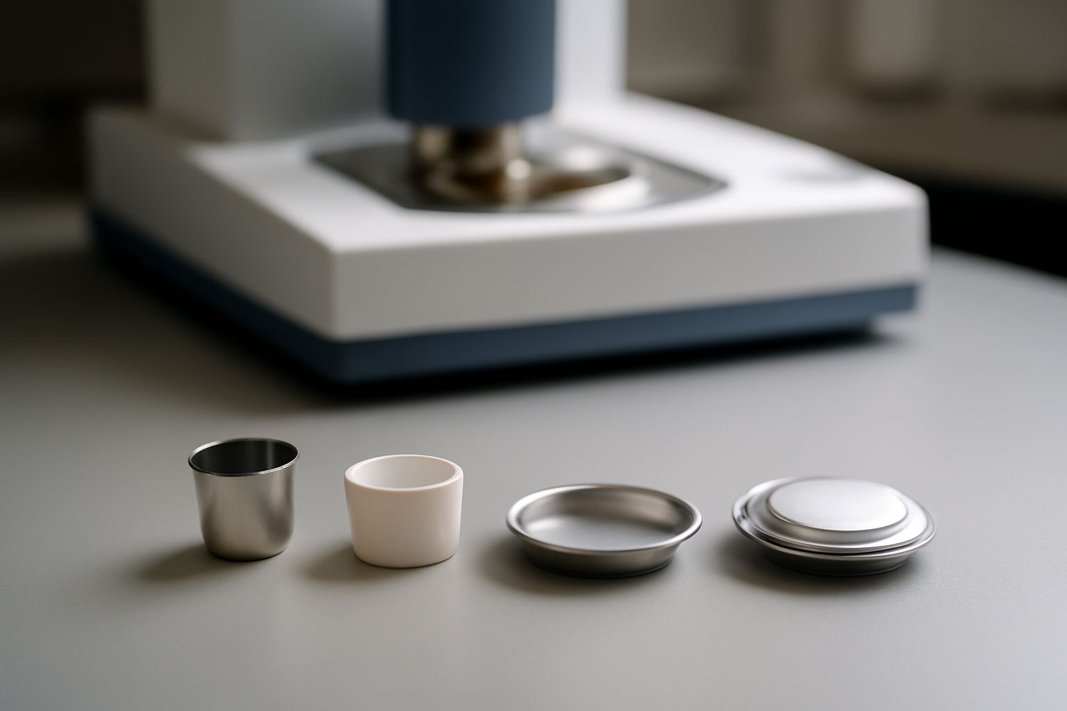 Selection guide for different types of thermal analysis sample containers including platinum, alumina, aluminum, and sealed pans Selection guide for different types of thermal analysis sample containers including platinum, alumina, aluminum, and sealed pans