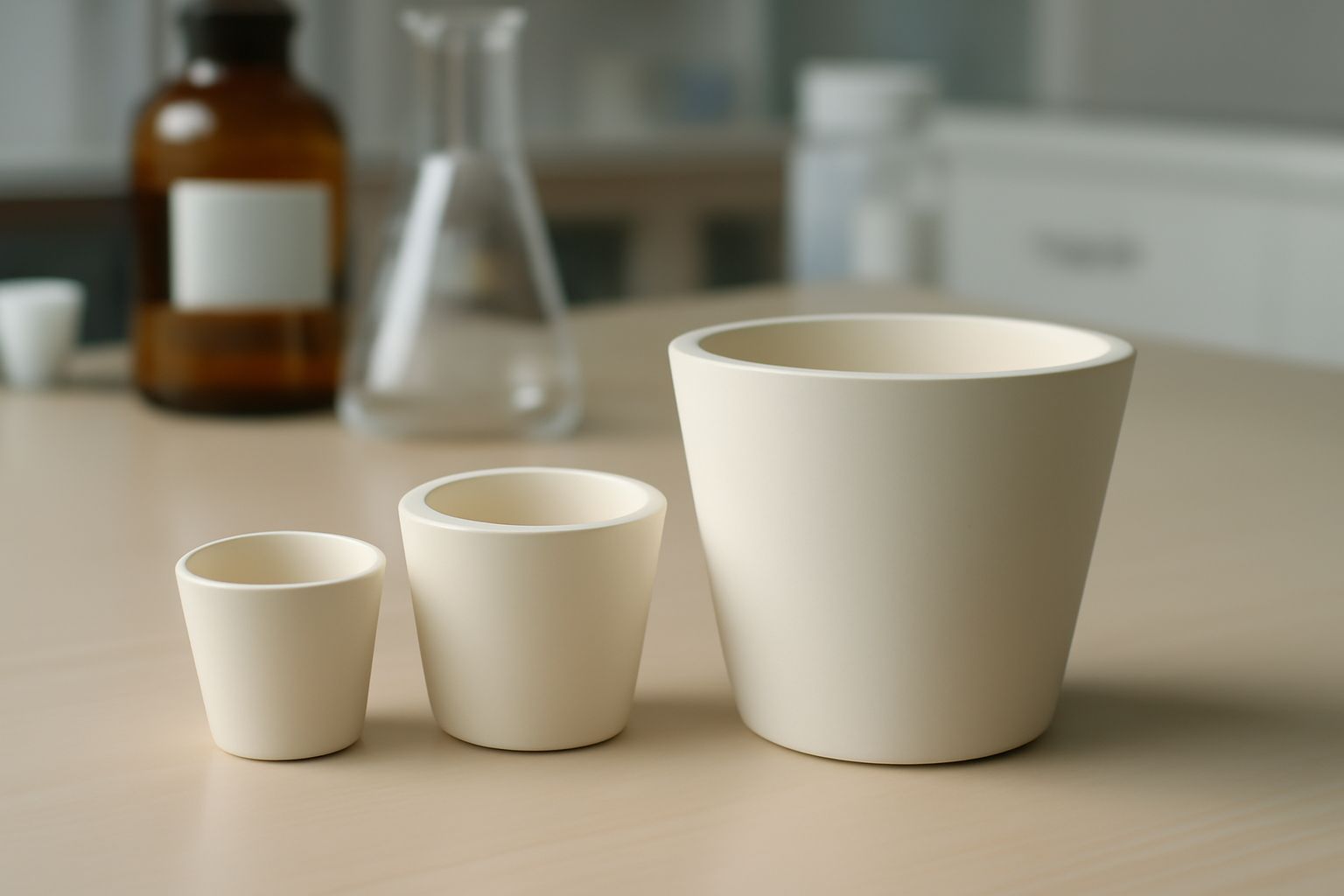 Affordable and high-quality laboratory crucibles for scientific labs, displayed with a focus on material options.