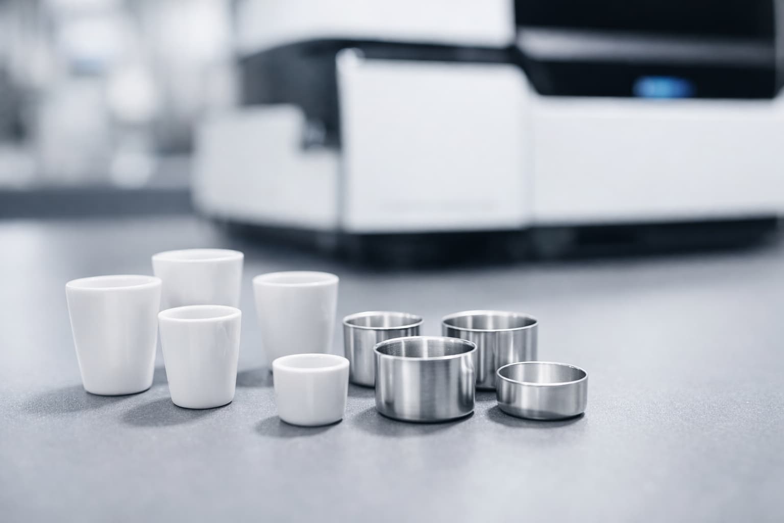 DSC sample pans arranged for scientific research in material science thermal analysis laboratory