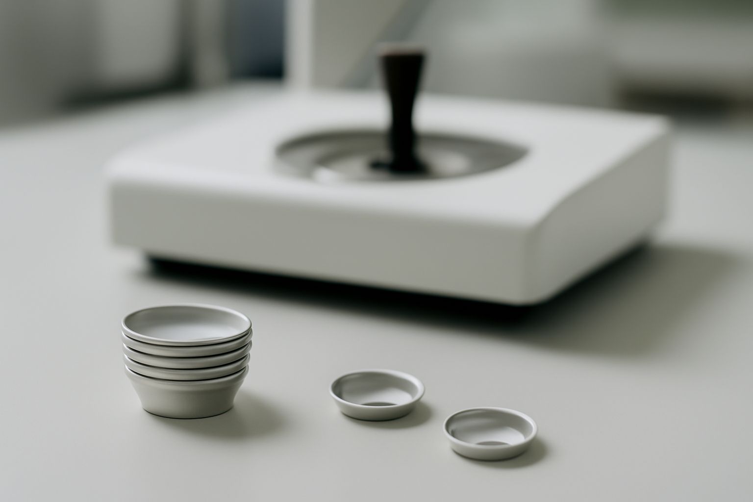 Disposable DSC sample pans arranged for use in a laboratory thermal analysis setup.