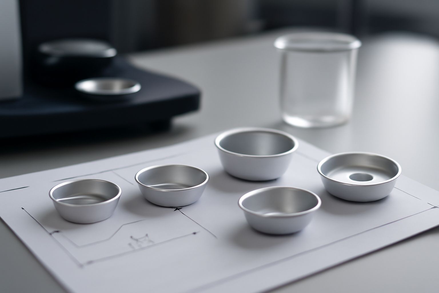 Custom DSC aluminum pans designed for specialized thermal analysis applications in laboratory settings
